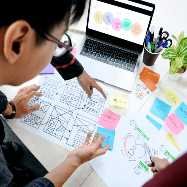Key benefits of UI/UX design solutions: user-centered design, enhanced usability, and rapid prototyping.